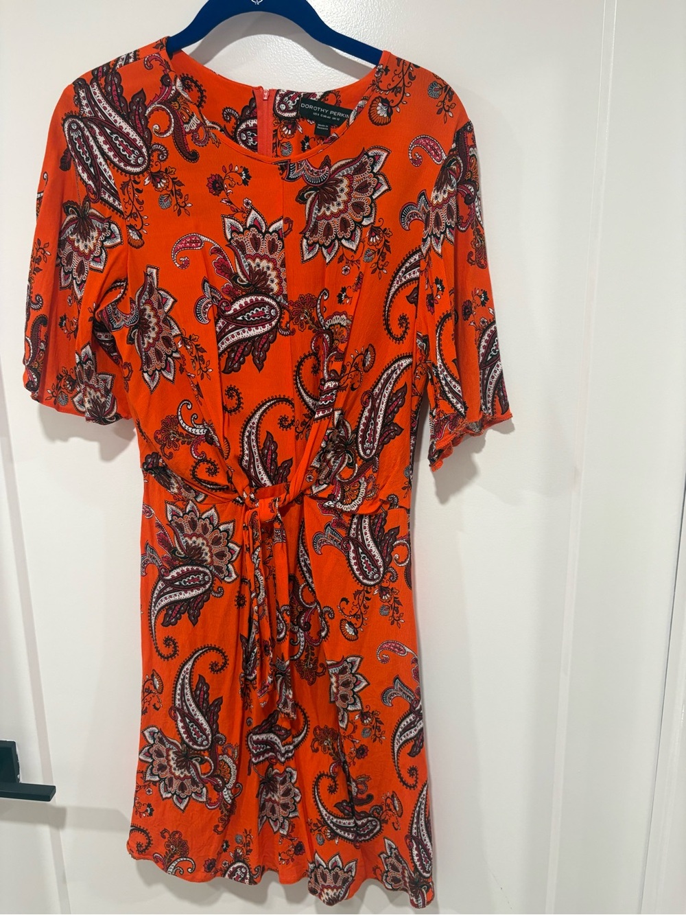 Dorothy Perkins Bright Orange Paisley Tie-Waist Dress